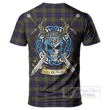 Clelland Tartan T-Shirt with Family Crest Celtic Skull Style - Tartan Vibes Clothing