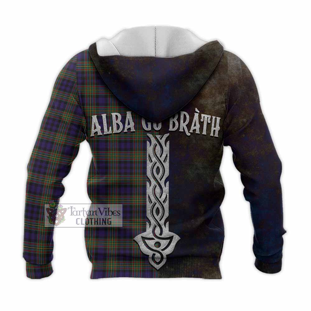 Tartan Vibes Clothing Clelland Tartan Family Crest Knitted Hoodie Alba Gu Brath Be Brave Lion Ancient Style