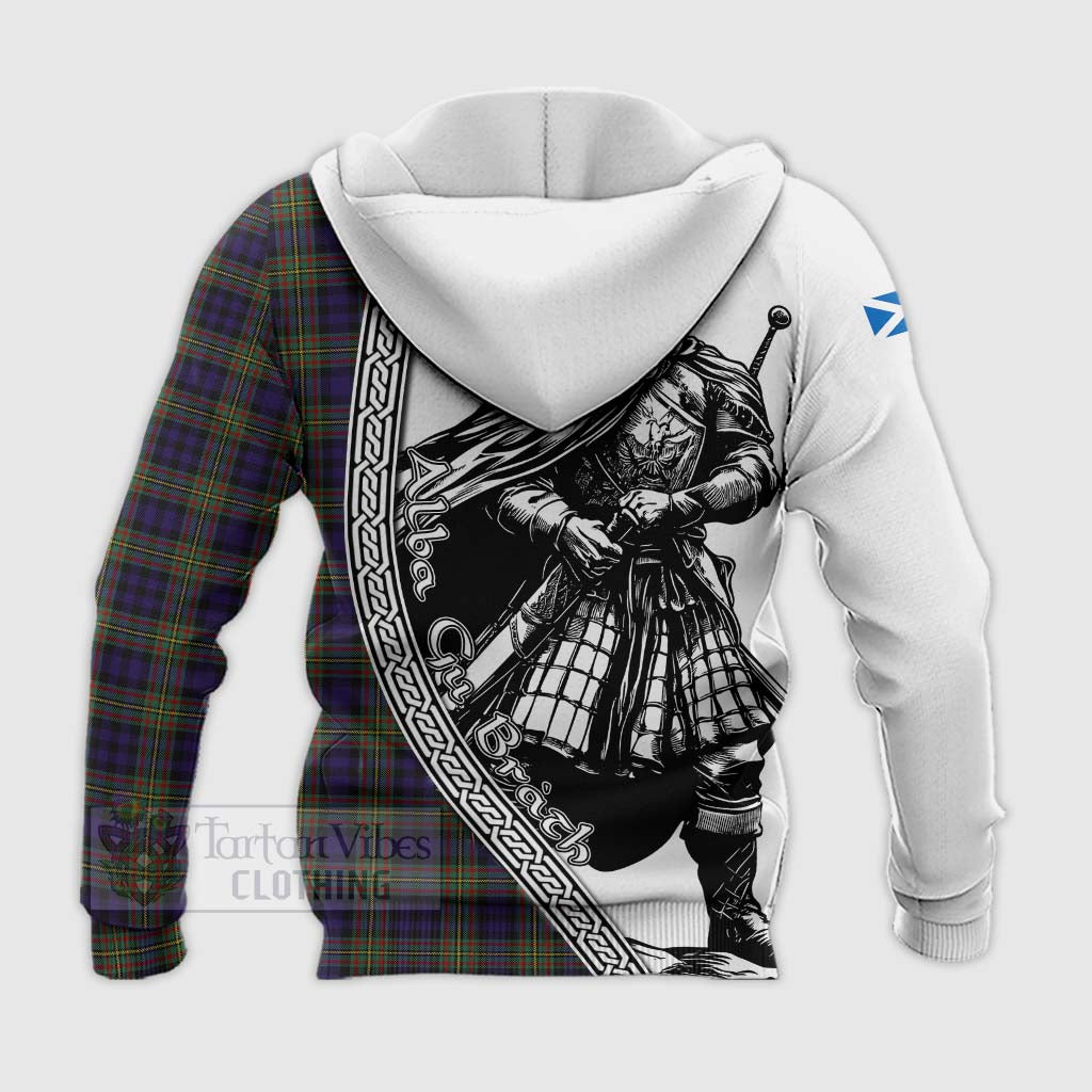 Clelland Tartan Clan Crest Knitted Hoodie with Highlander Warrior Celtic Style - Tartan Vibes Clothing