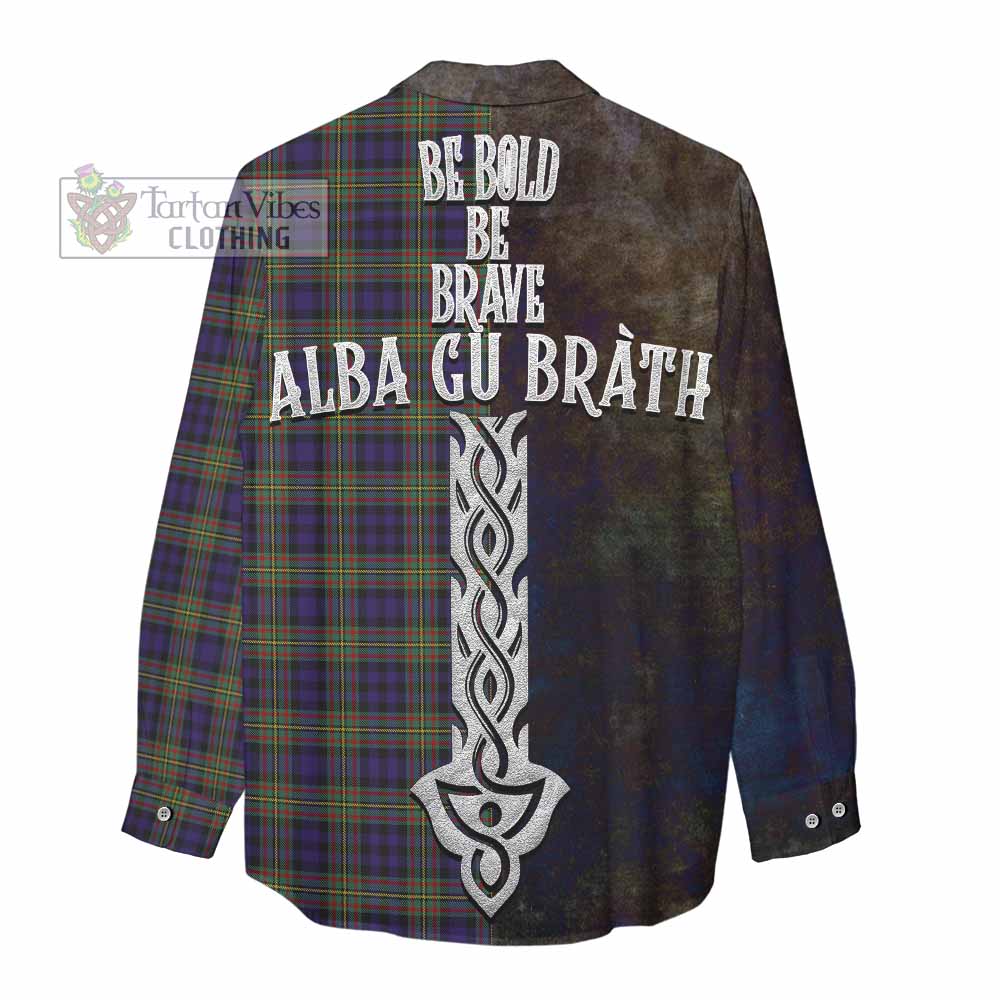 Tartan Vibes Clothing Clelland Tartan Family Crest Women's Casual Shirt Alba Gu Brath Be Brave Lion Ancient Style