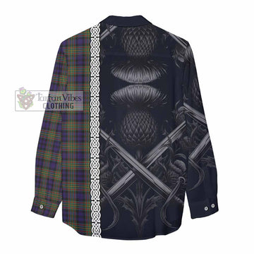 Clelland Tartan Women's Casual Shirt with Family Crest Cross Sword Thistle Celtic Vibes - Tartan Vibes Clothing