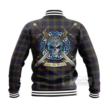 Clelland Tartan Baseball Jacket with Family Crest Celtic Skull Style - Tartan Vibes Clothing