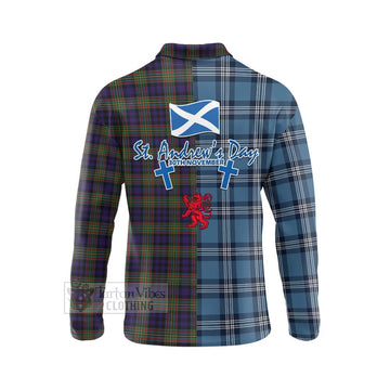 Clelland Tartan Long Sleeve Polo Shirt Happy St. Andrew's Day Half Tartan Style - Tartan Vibes Clothing