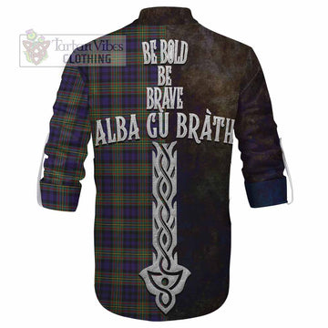 Clelland Tartan Family Crest Ghillie Kilt Shirt Alba Gu Brath Be Brave Lion Ancient Style