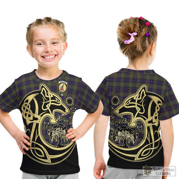 Clelland Tartan Kid T-Shirt with Family Crest Celtic Wolf Style - Tartan Vibes Clothing