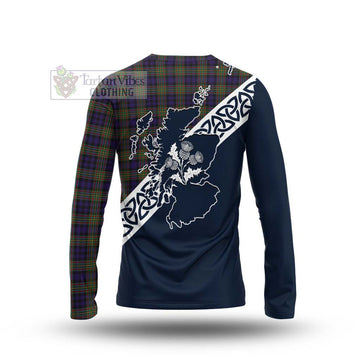 Clelland Tartan Long Sleeve T-Shirt Featuring Thistle and Scotland Map - Tartan Vibes Clothing