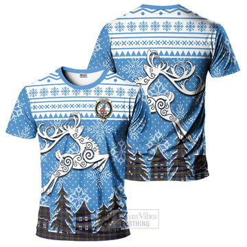 Clelland Clan Christmas T-Shirt Celtic Reindeer Style - Tartan Vibes Clothing