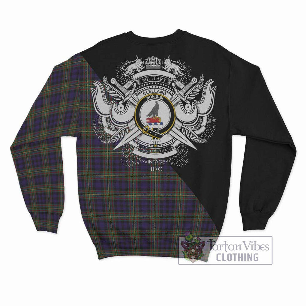 Clelland Tartan Sweatshirt with Family Crest and Military Logo Style - Tartan Vibes Clothing
