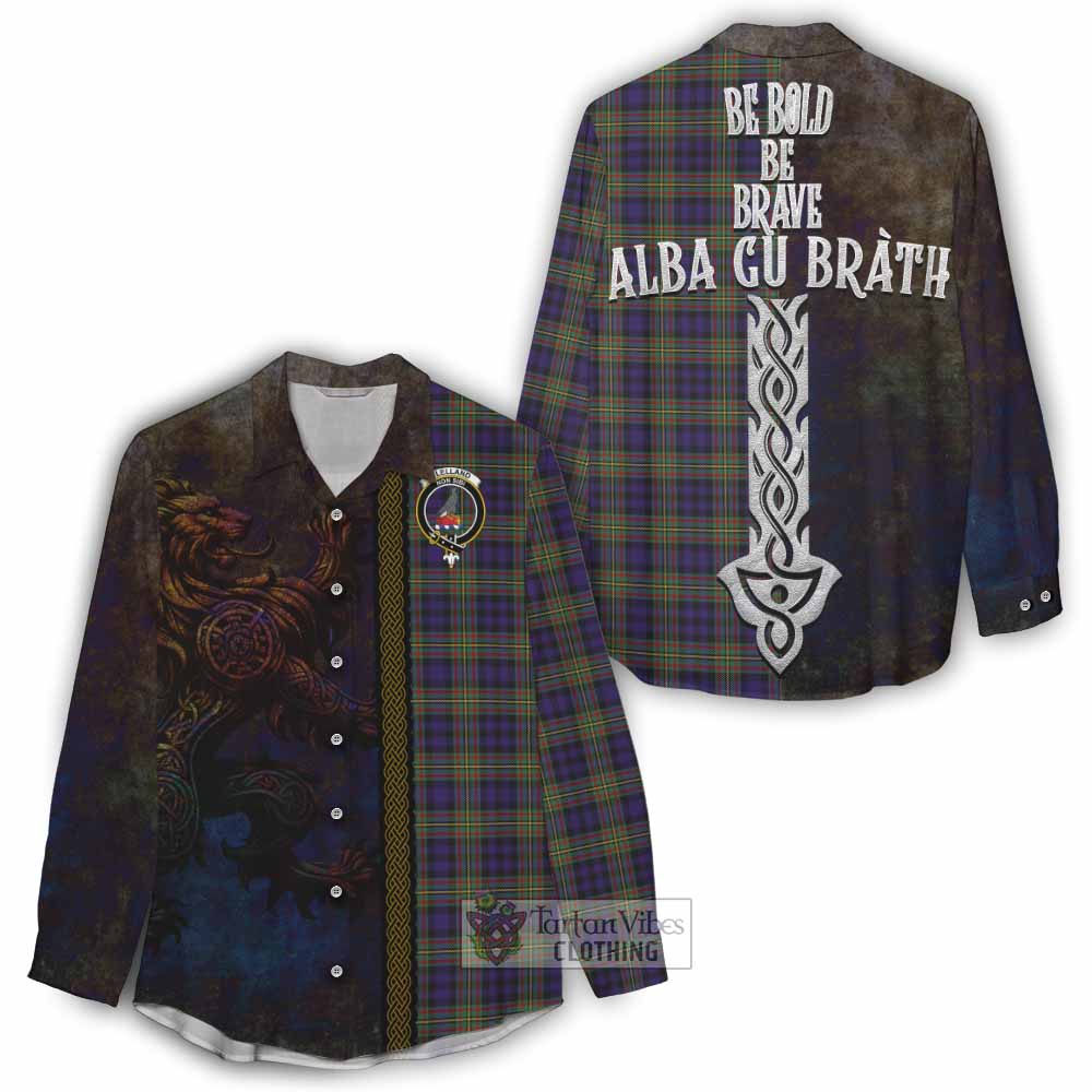 Tartan Vibes Clothing Clelland Tartan Family Crest Women's Casual Shirt Alba Gu Brath Be Brave Lion Ancient Style