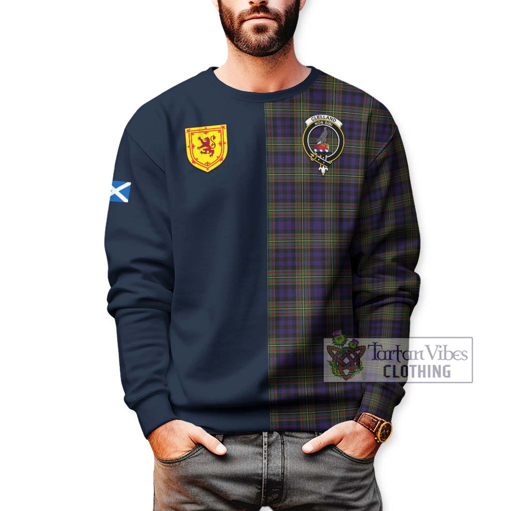 Clelland Tartan Sweatshirt Alba with Scottish Lion Royal Arm Half Style - Tartan Vibes Clothing