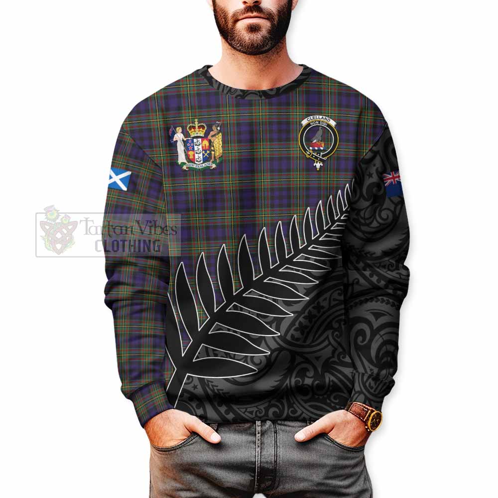 Clelland Crest Tartan Sweatshirt with New Zealand Silver Fern Half Style - Tartan Vibes Clothing