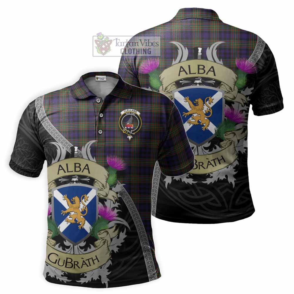 Clelland Tartan Family Crest Polo Shirt Lion Rampant Royal Thistle Shield Celtic Inspired - Tartan Vibes Clothing