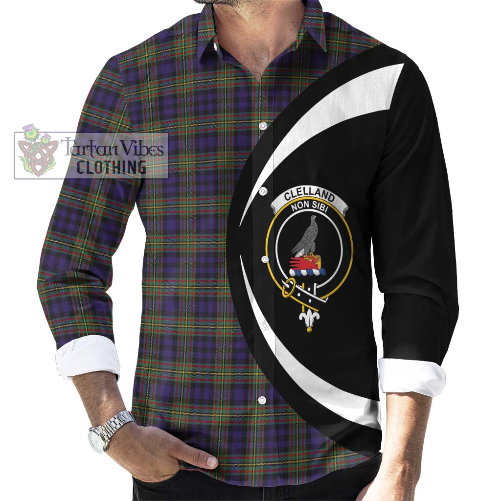 Clelland Tartan Long Sleeve Button Up with Family Crest Circle Style - Tartan Vibes Clothing