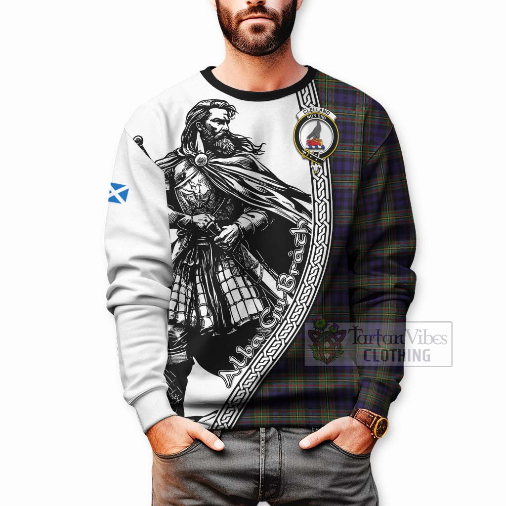 Clelland Tartan Clan Crest Sweatshirt with Highlander Warrior Celtic Style - Tartan Vibes Clothing