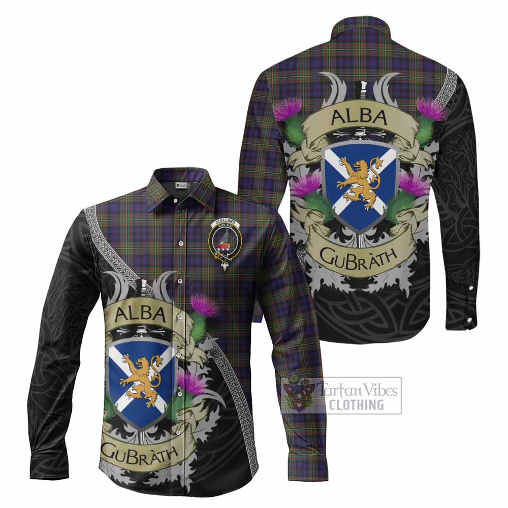 Clelland Tartan Family Crest Long Sleeve Button Shirt Lion Rampant Royal Thistle Shield Celtic Inspired - Tartan Vibes Clothing