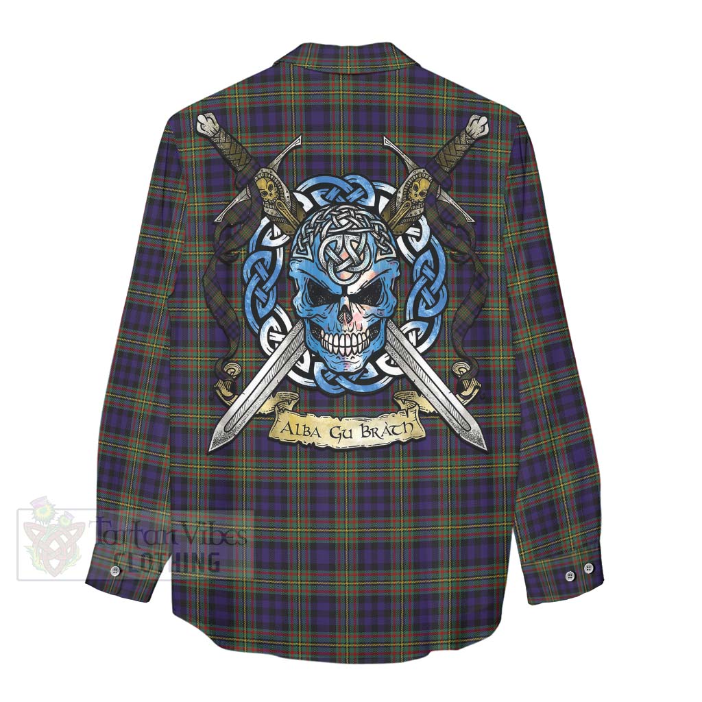 Clelland Tartan Women's Casual Shirt with Family Crest Celtic Skull Style - Tartan Vibes Clothing