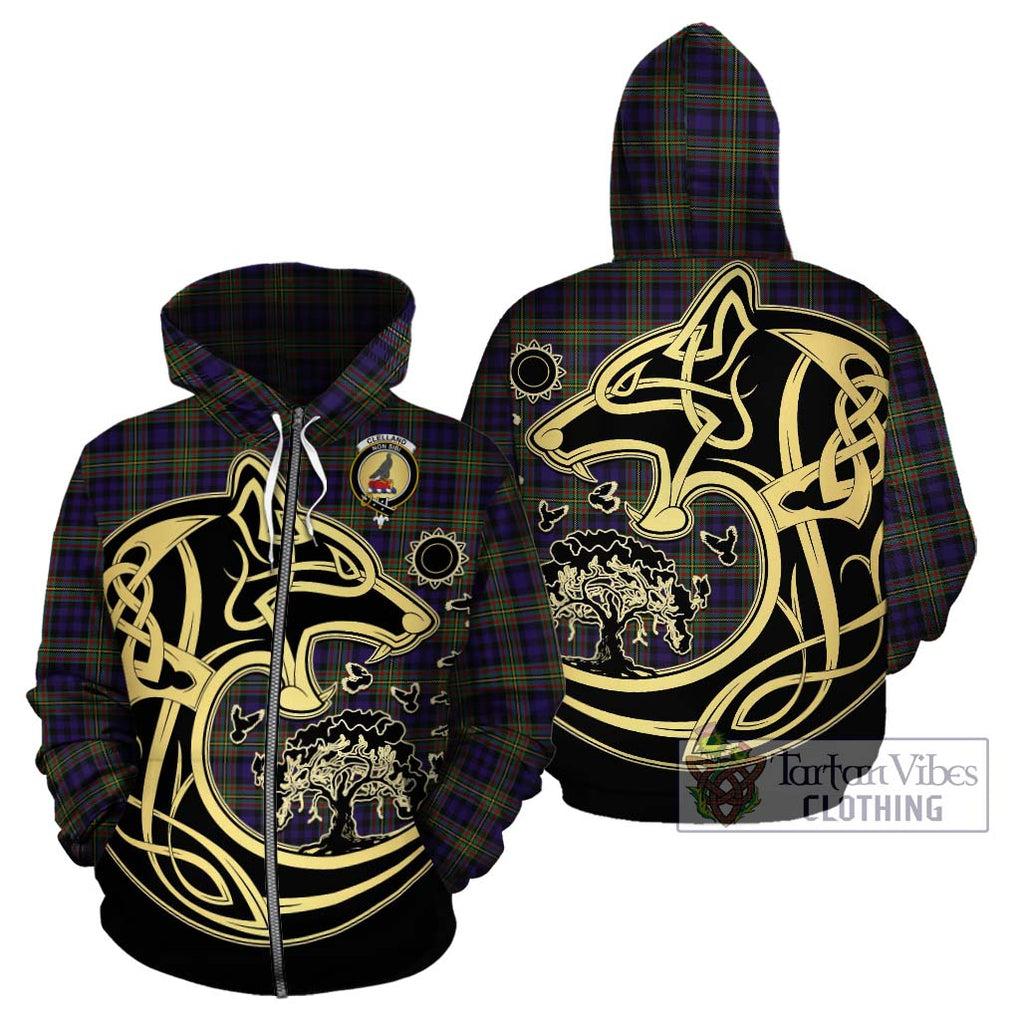 Clelland Tartan Hoodie with Family Crest Celtic Wolf Style - Tartan Vibes Clothing