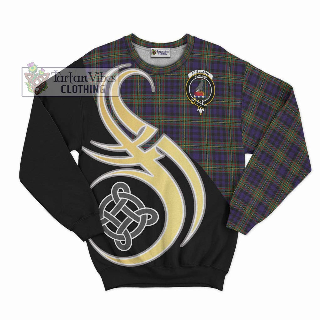 Clelland Tartan Sweatshirt with Family Crest and Celtic Symbol Style - Tartan Vibes Clothing