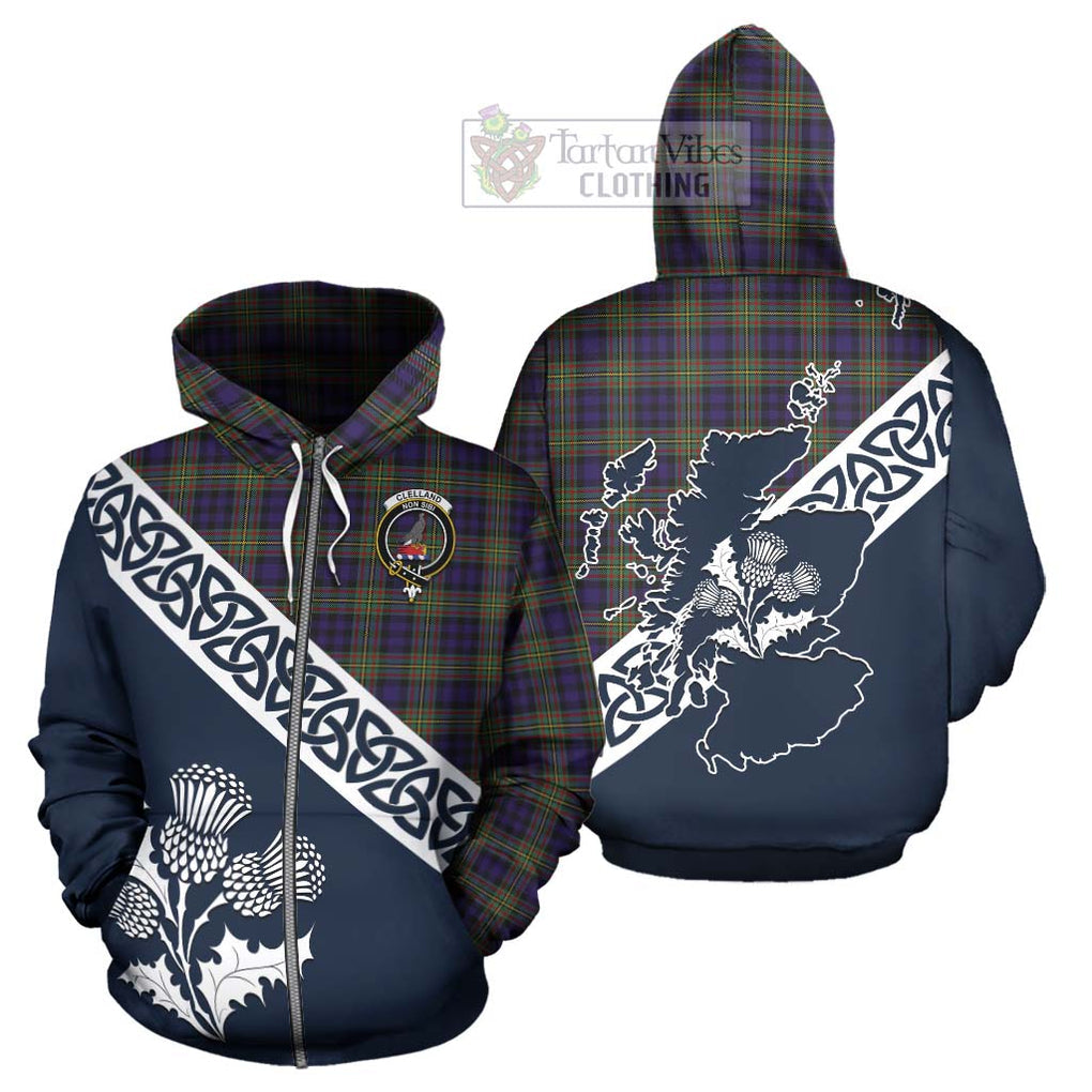 Clelland Tartan Hoodie Featuring Thistle and Scotland Map - Tartan Vibes Clothing