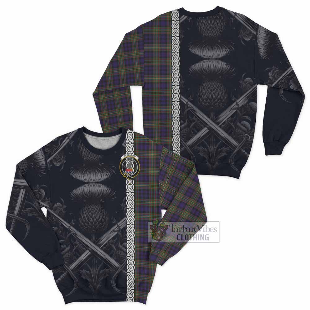 Clelland Tartan Sweatshirt with Family Crest Cross Sword Thistle Celtic Vibes - Tartan Vibes Clothing