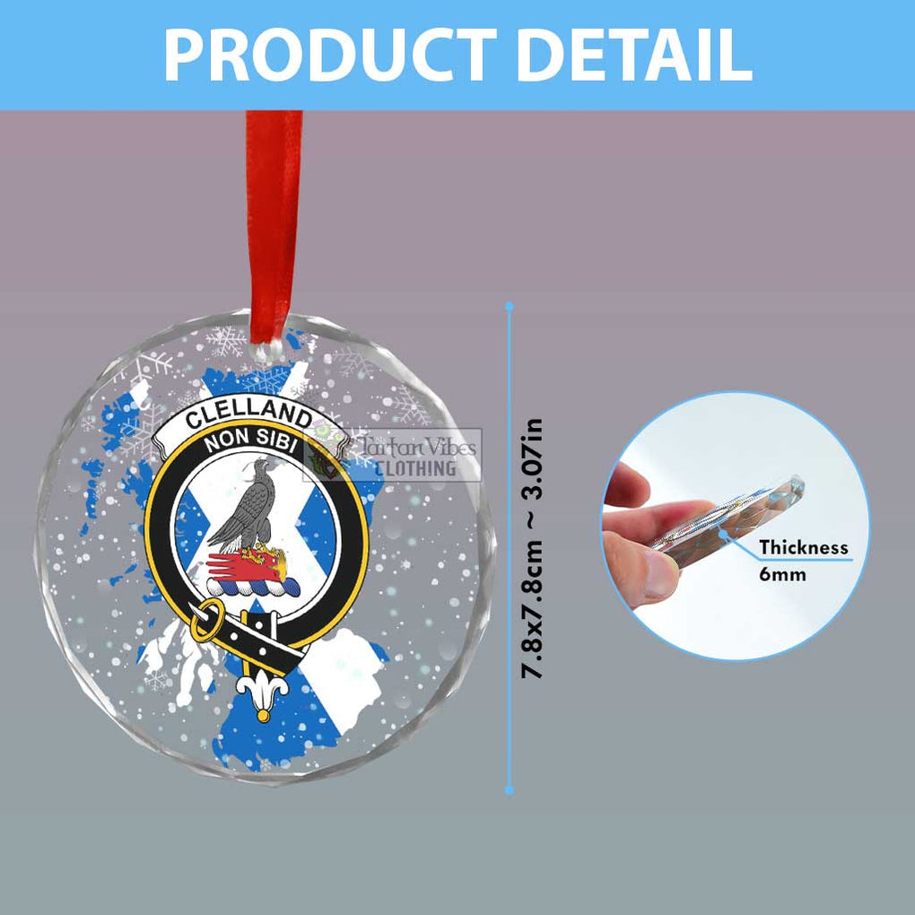 Clelland Clan Crest Christmas Glass Ornament with Scotland Map - 2D-tartanvibesclothing