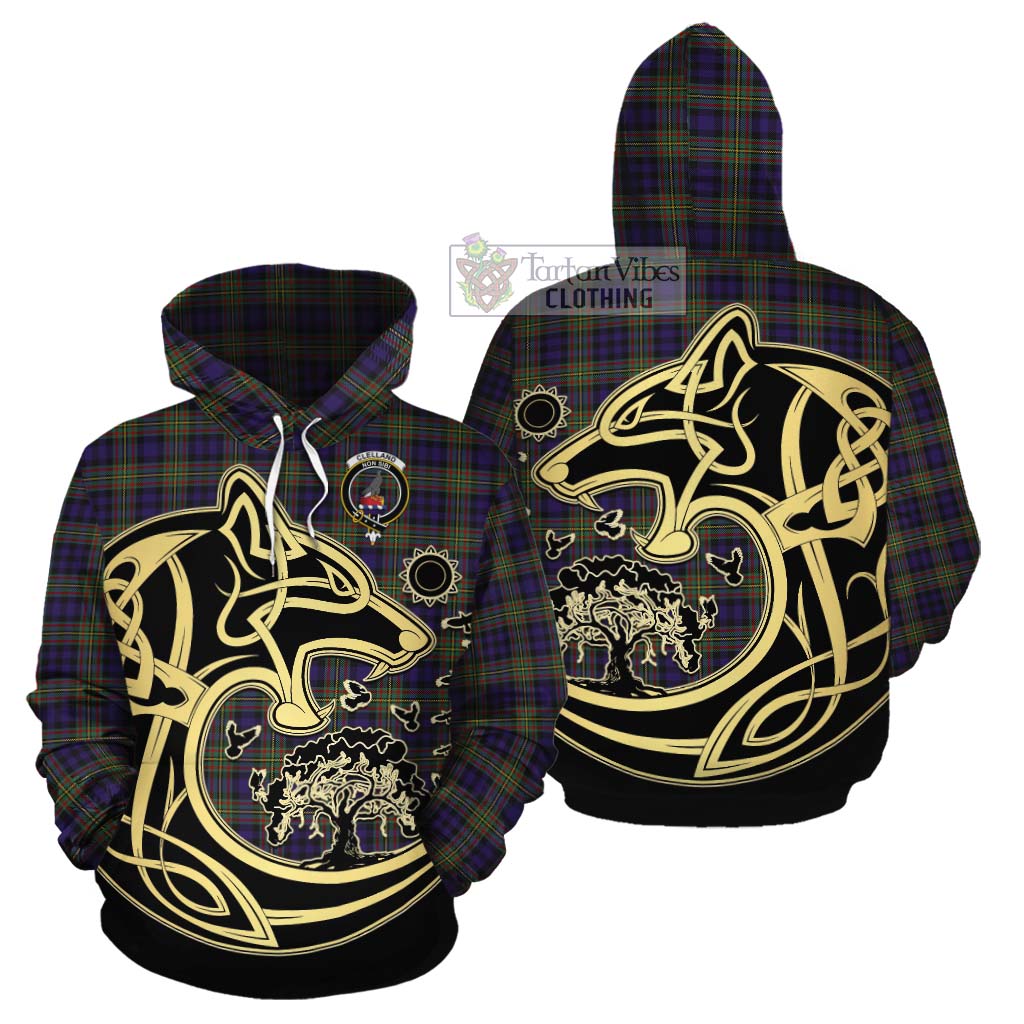 Clelland Tartan Cotton Hoodie with Family Crest Celtic Wolf Style Zip Hoodie - Tartan Vibes Clothing