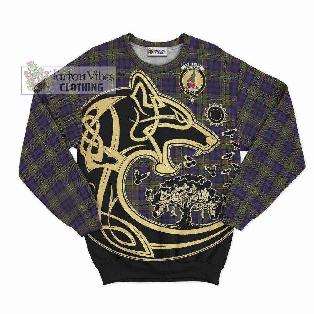 Clelland Tartan Sweatshirt with Family Crest Celtic Wolf Style - Tartan Vibes Clothing