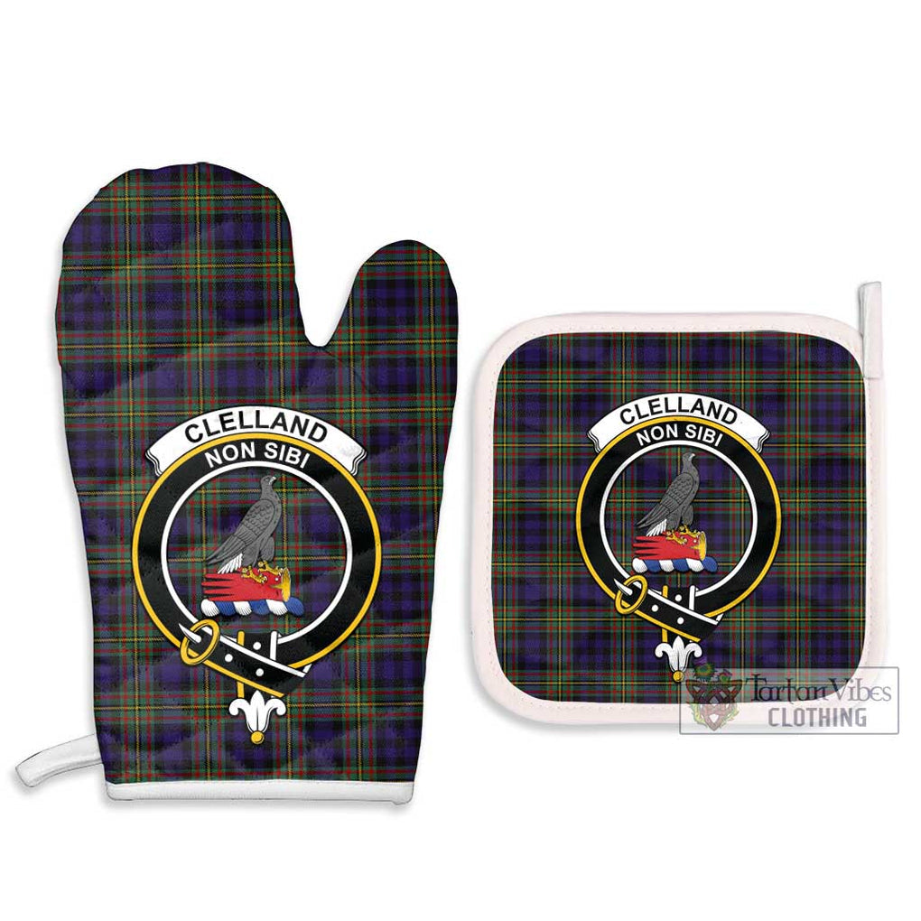 Clelland Tartan Combo Oven Mitt & Pot-Holder with Family Crest - Tartan Vibes Clothing