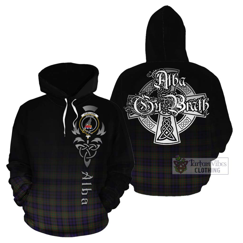 Tartan Vibes Clothing Clelland Tartan Cotton Hoodie Featuring Alba Gu Brath Family Crest Celtic Inspired