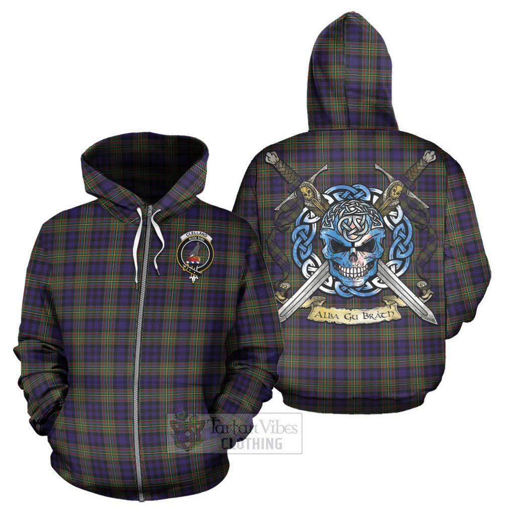 Clelland Tartan Hoodie with Family Crest Celtic Skull Style - Tartan Vibes Clothing