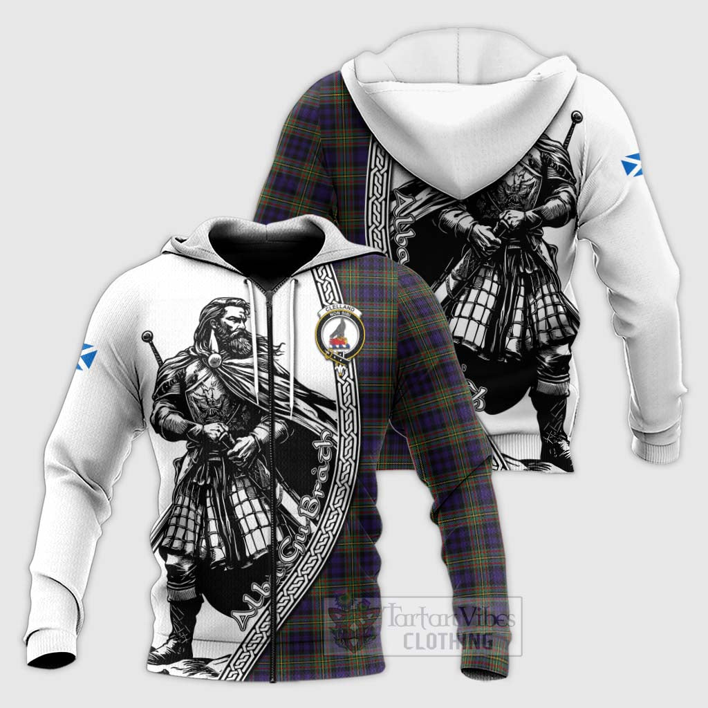Clelland Tartan Clan Crest Knitted Hoodie with Highlander Warrior Celtic Style Unisex Knitted Zip Hoodie - Tartan Vibes Clothing