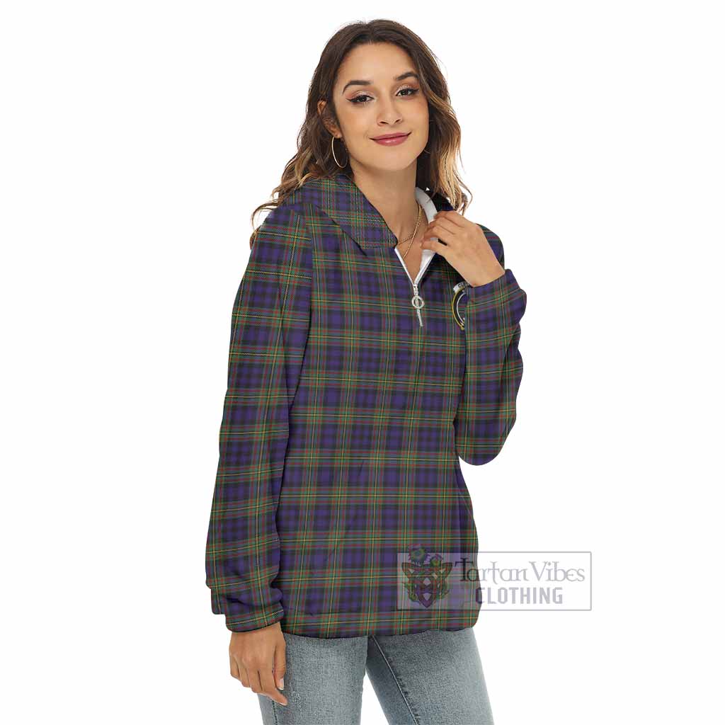 Clelland Tartan Women's Borg Fleece Hoodie with Half Zip with Family Crest - Tartan Vibes Clothing