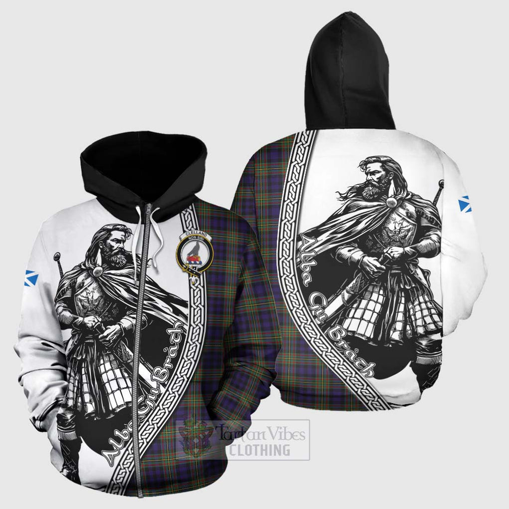 Clelland Tartan Clan Crest Hoodie with Highlander Warrior Celtic Style - Tartan Vibes Clothing