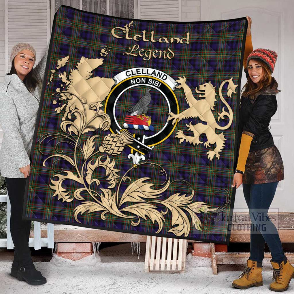 Tartan Vibes Clothing Clelland Tartan Quilt with Family Crest and Scottish Symbol Style