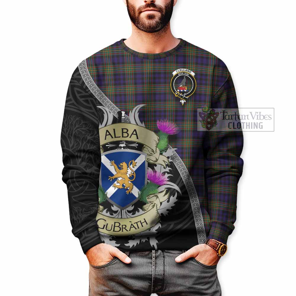 Clelland Tartan Family Crest Sweatshirt Lion Rampant Royal Thistle Shield Celtic Inspired - Tartan Vibes Clothing