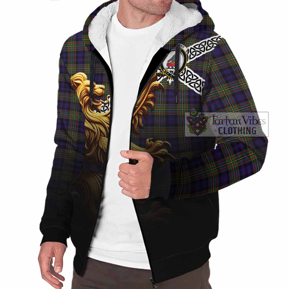 Clelland Crest Tartan Sherpa Hoodie with Golden Lion Emblem Celtic Style - Tartan Vibes Clothing