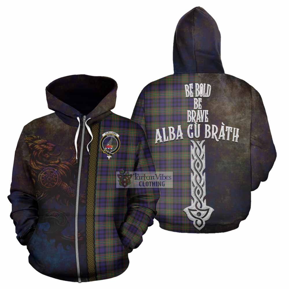 Tartan Vibes Clothing Clelland Tartan Family Crest Hoodie Alba Gu Brath Be Brave Lion Ancient Style