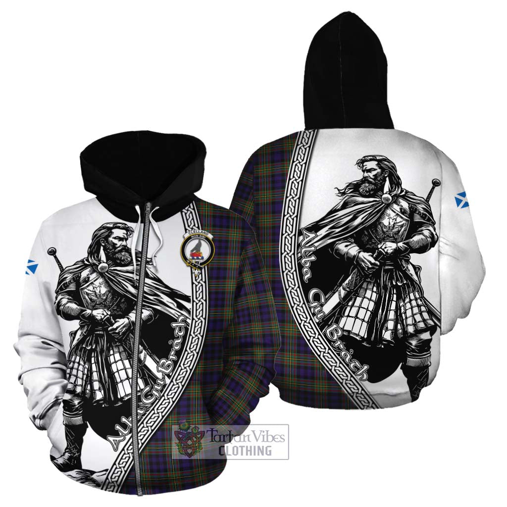 Clelland Tartan Clan Crest Cotton Hoodie with Highlander Warrior Celtic Style - Tartan Vibes Clothing