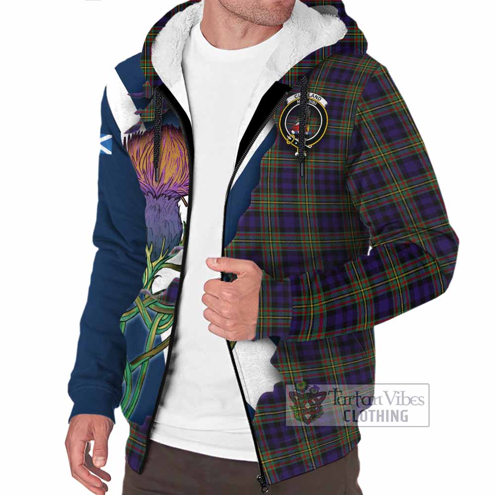 Tartan Vibes Clothing Clelland Tartan Family Crest Sherpa Hoodie Scottish Thistle Celtic Inspired