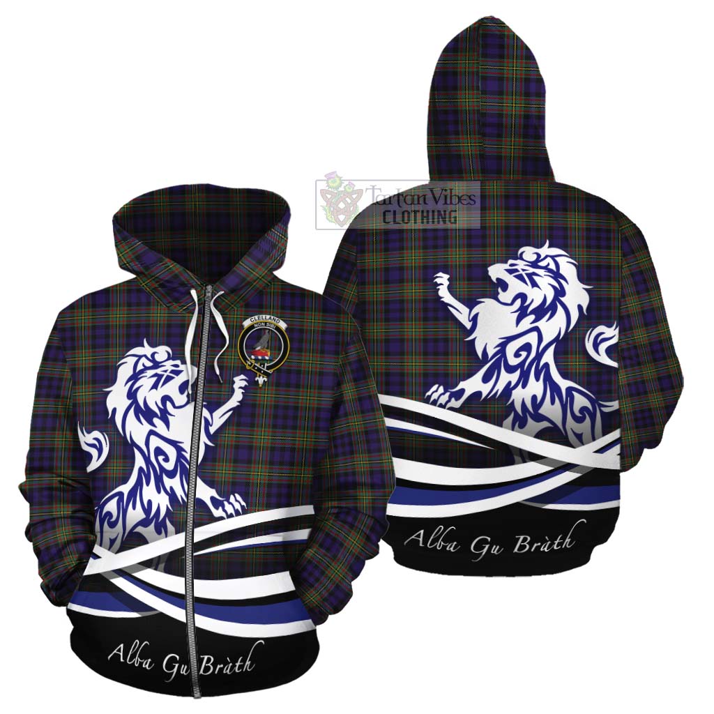 Clelland Tartan Cotton Hoodie with Alba Gu Brath Regal Lion Emblem - Tartan Vibes Clothing