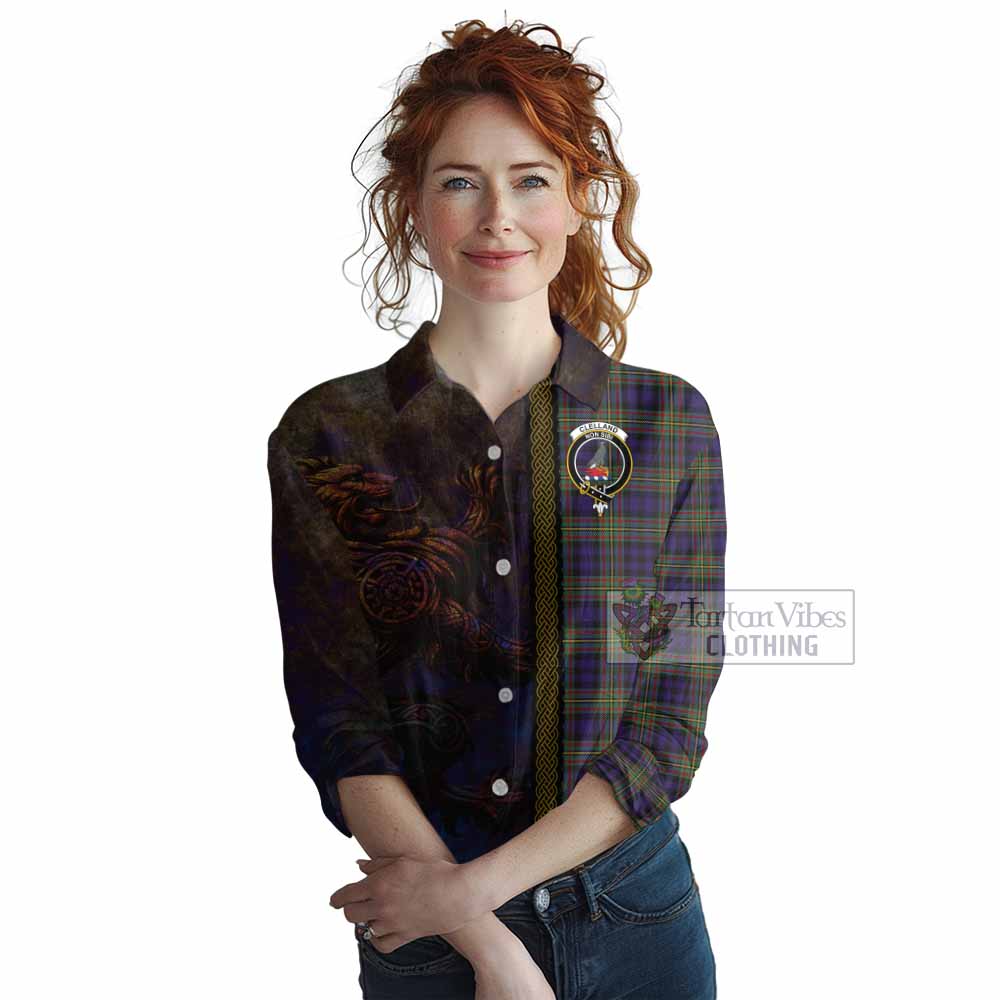 Tartan Vibes Clothing Clelland Tartan Family Crest Women's Casual Shirt Alba Gu Brath Be Brave Lion Ancient Style