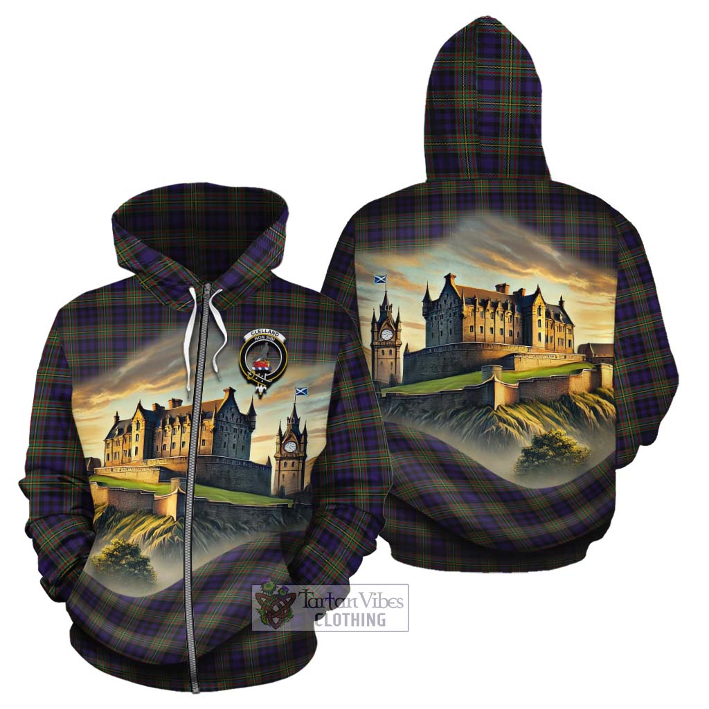 Clelland Tartan Family Crest Cotton Hoodie with Scottish Ancient Castle Style Zip Hoodie - Tartan Vibes Clothing