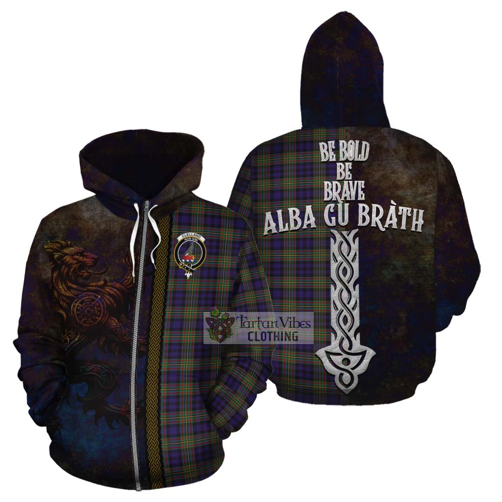 Tartan Vibes Clothing Clelland Tartan Family Crest Cotton Hoodie Alba Gu Brath Be Brave Lion Ancient Style
