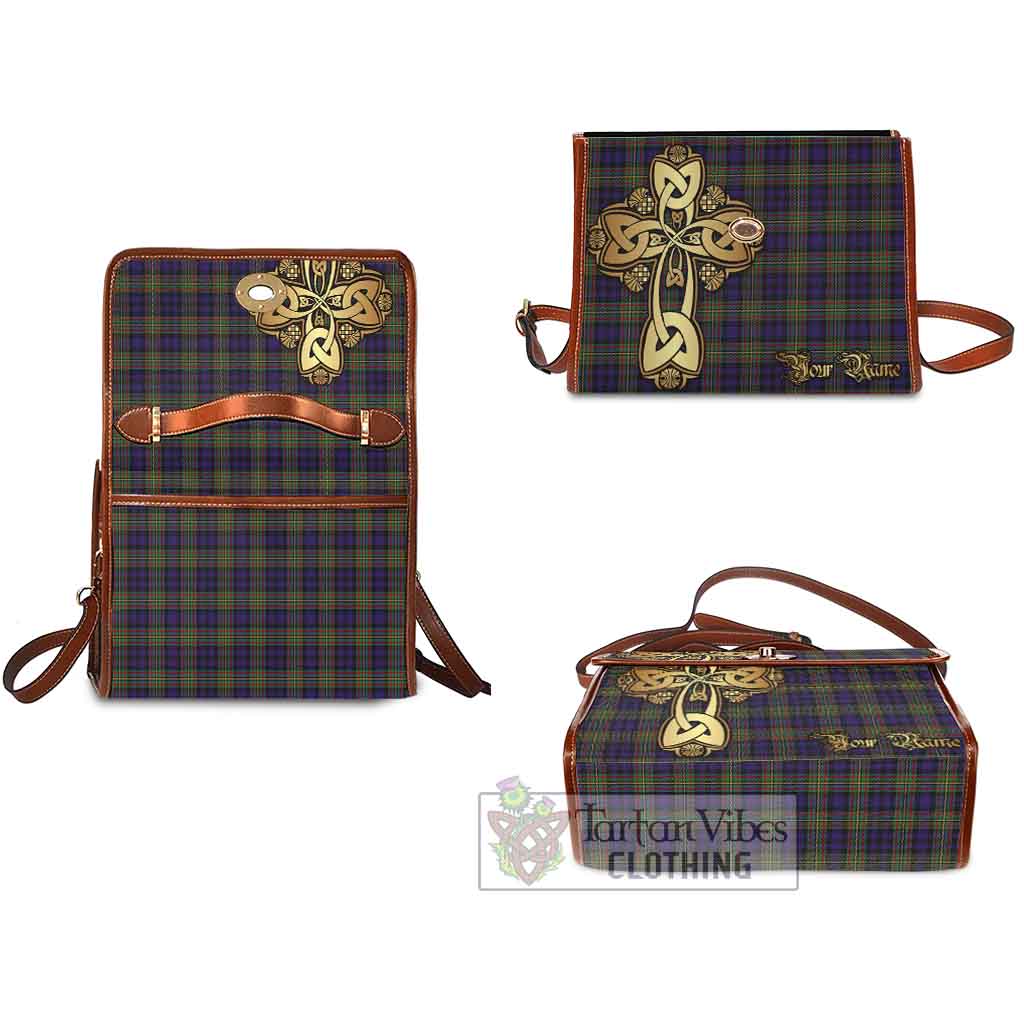 Tartan Vibes Clothing Clelland Tartan Waterproof Canvas Bag Golden Thistle Celtic Cross Style