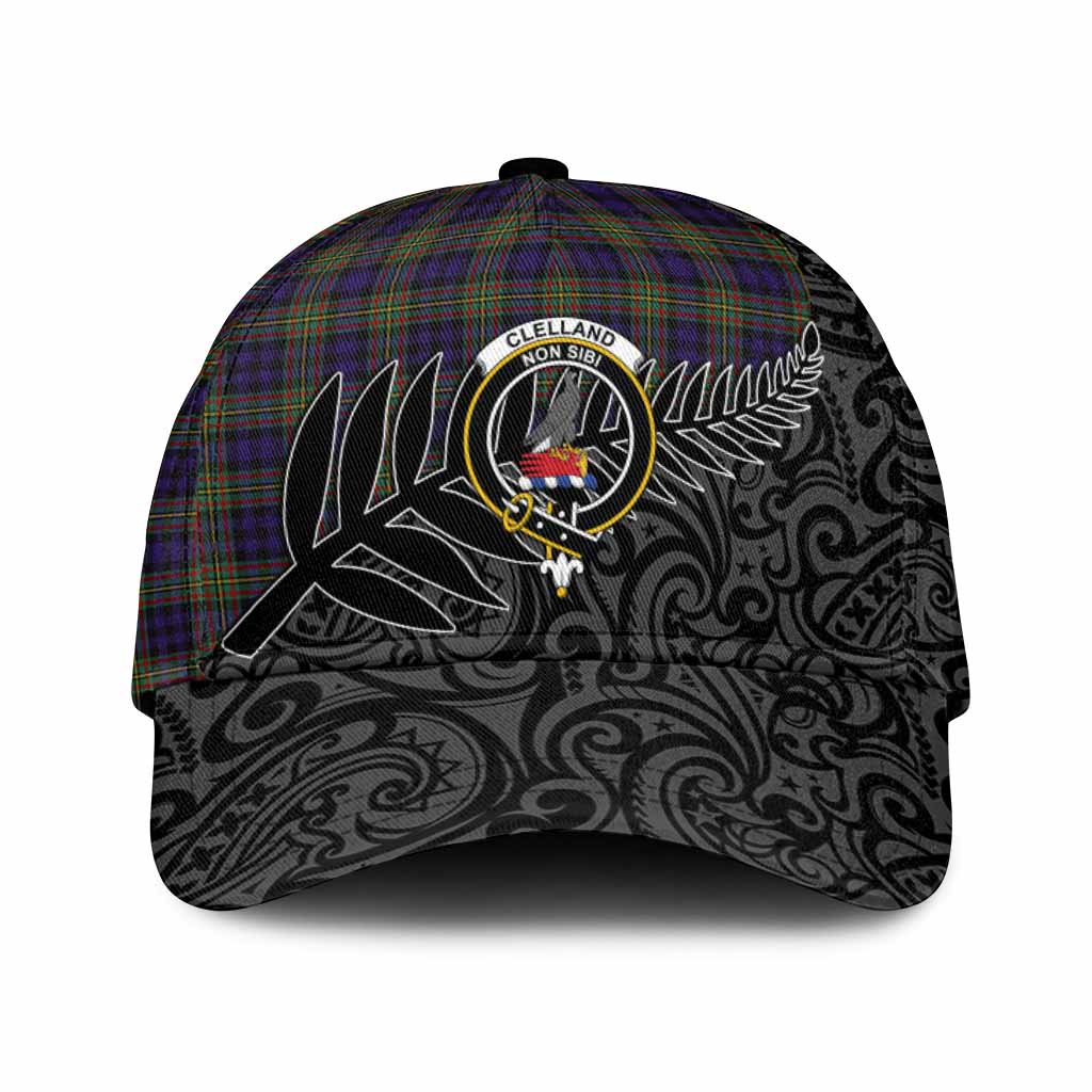 Clelland Crest Tartan Classic Cap with New Zealand Silver Fern Half Style