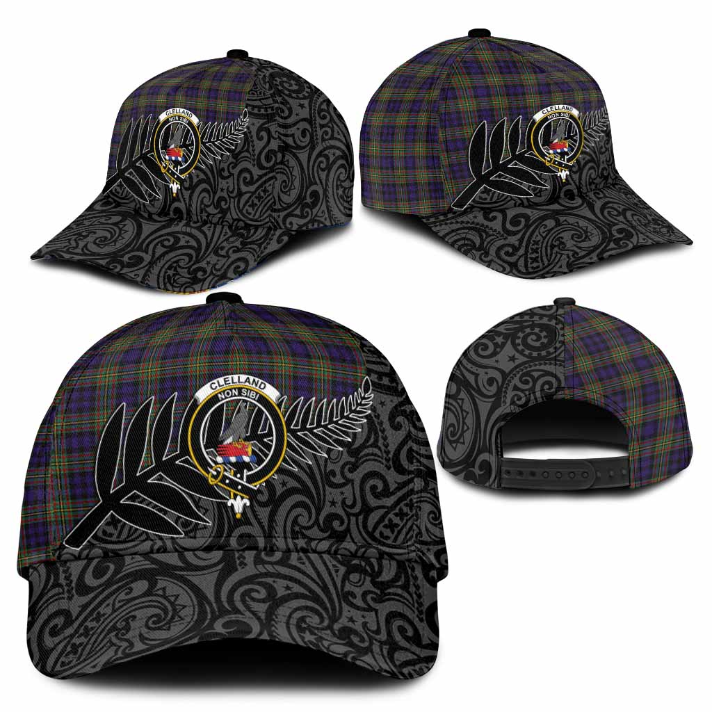 Clelland Crest Tartan Classic Cap with New Zealand Silver Fern Half Style
