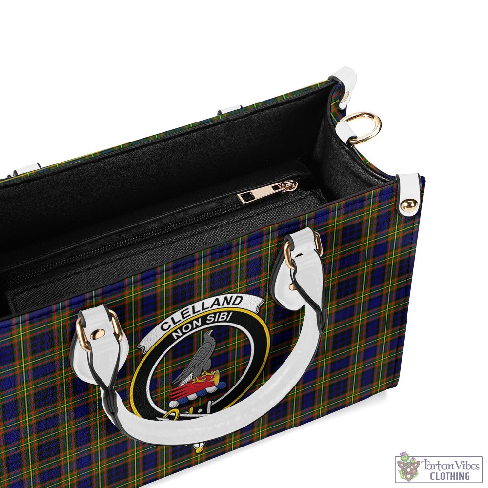 Tartan Vibes Clothing Clelland Modern Tartan Luxury Leather Handbags with Family Crest