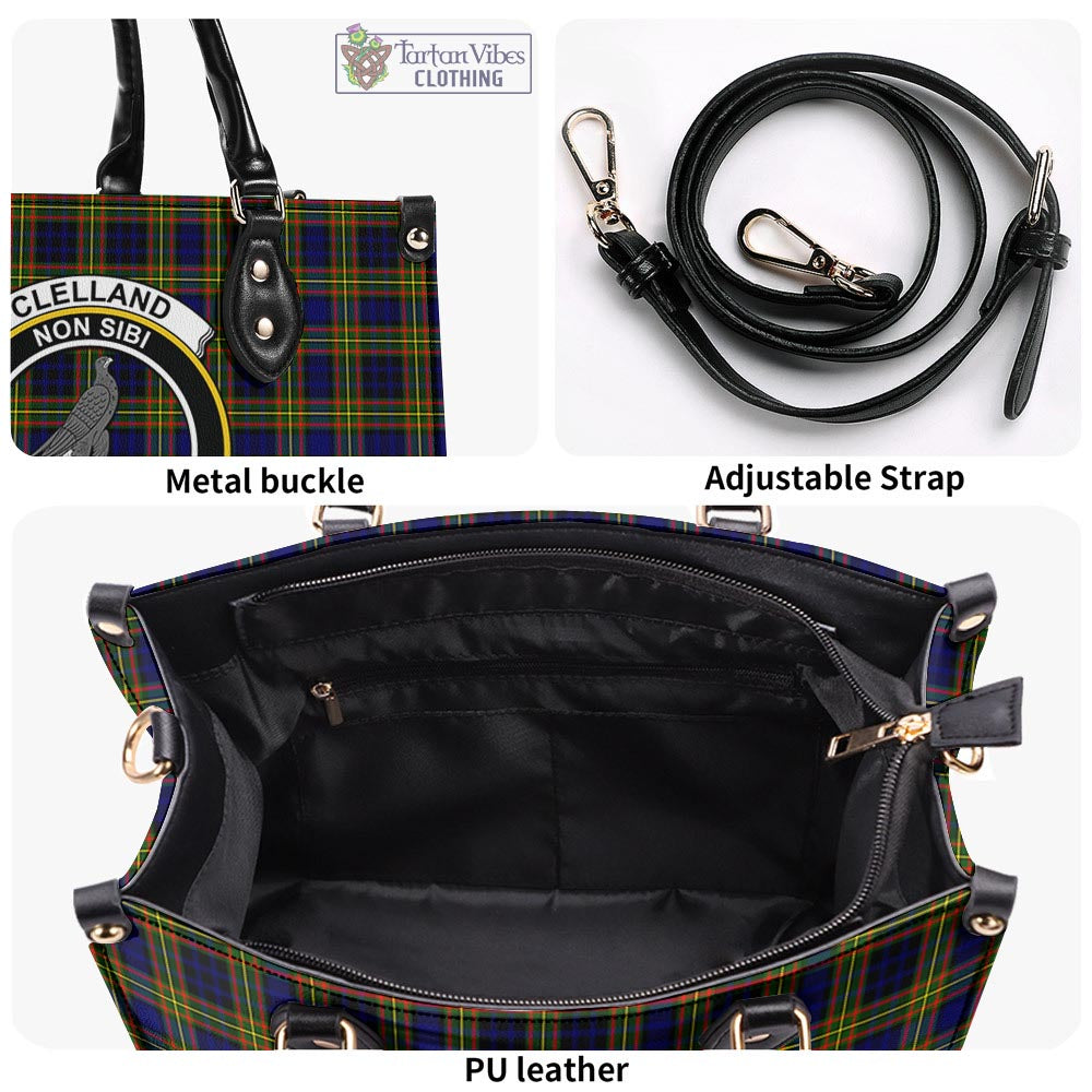 Tartan Vibes Clothing Clelland Modern Tartan Luxury Leather Handbags with Family Crest