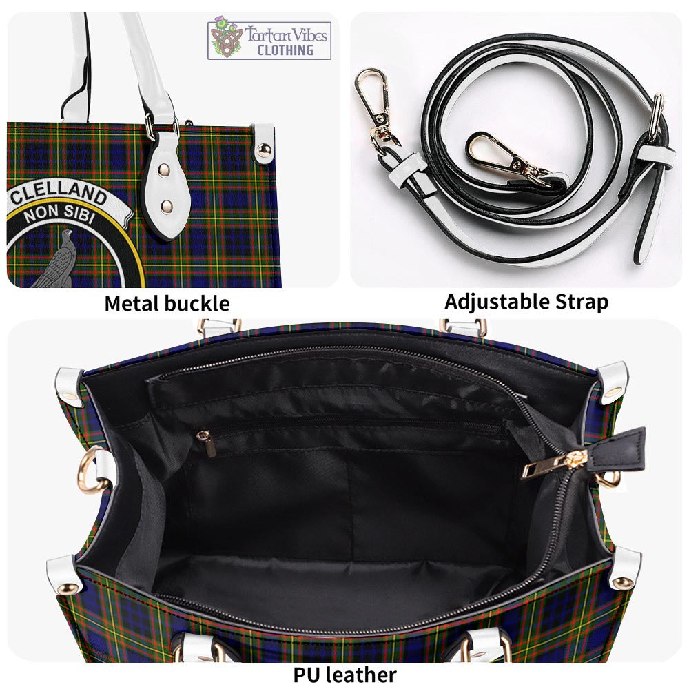 Tartan Vibes Clothing Clelland Modern Tartan Luxury Leather Handbags with Family Crest