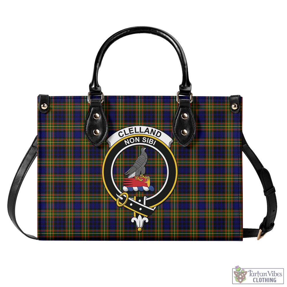 Tartan Vibes Clothing Clelland Modern Tartan Luxury Leather Handbags with Family Crest